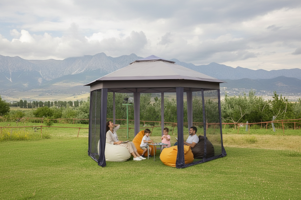 Outsunny Double Roof Hexagon Patio Gazebo Outdoor Instant Shelter