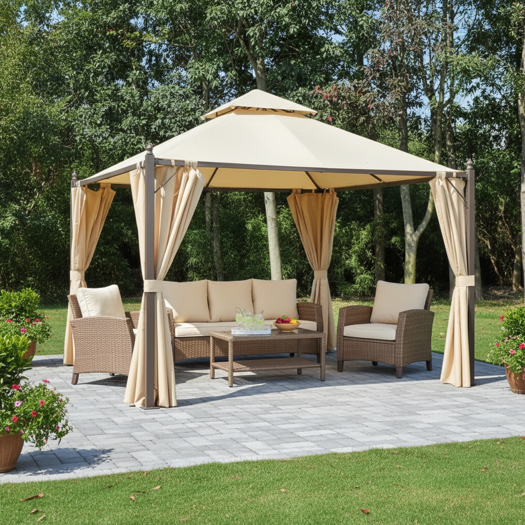 Outsunny 10x10ft Gazebo Canopy Double-tire Garden Shelter Outdoor Sun