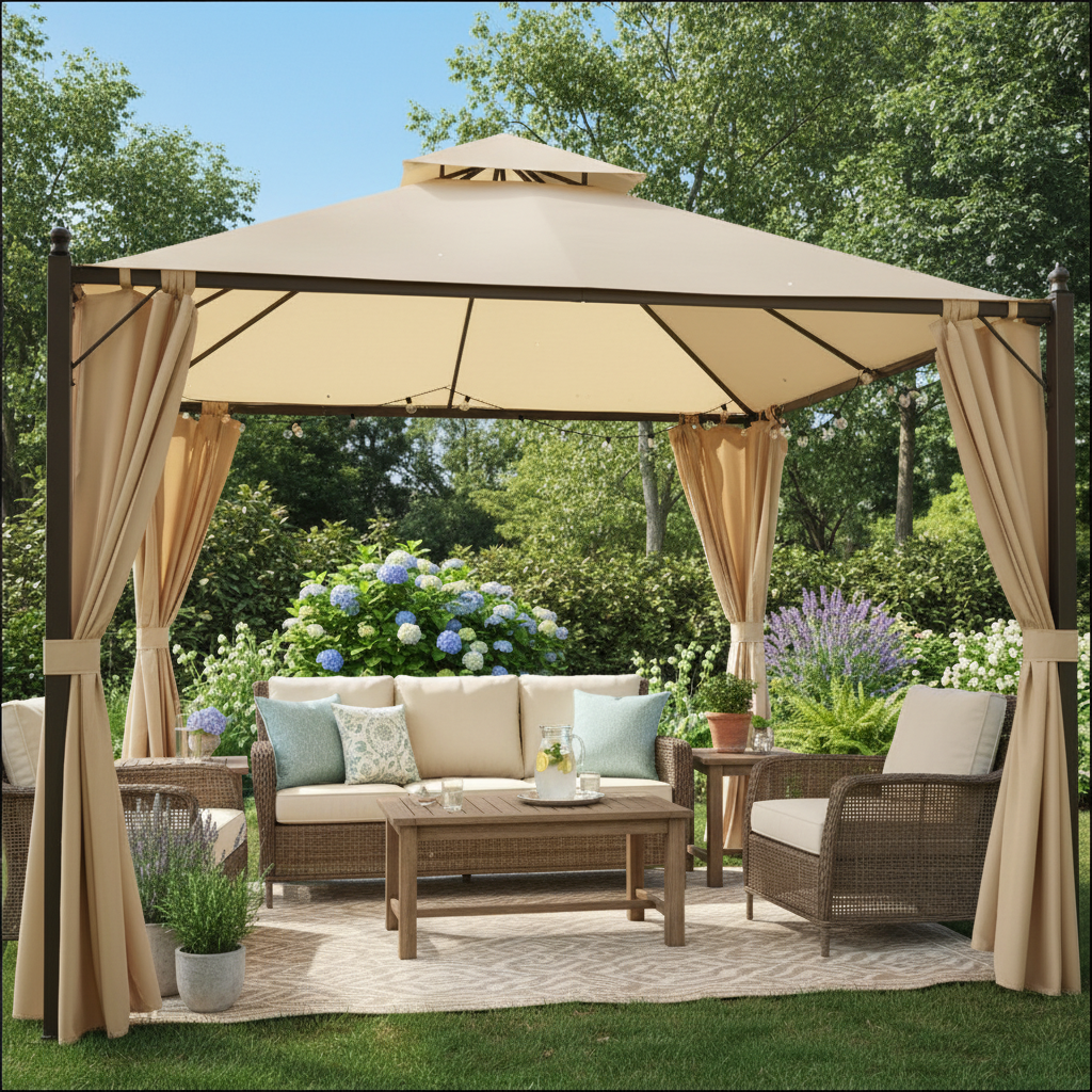 Outsunny 10x10ft Gazebo Canopy Double-tire Garden Shelter Outdoor Sun