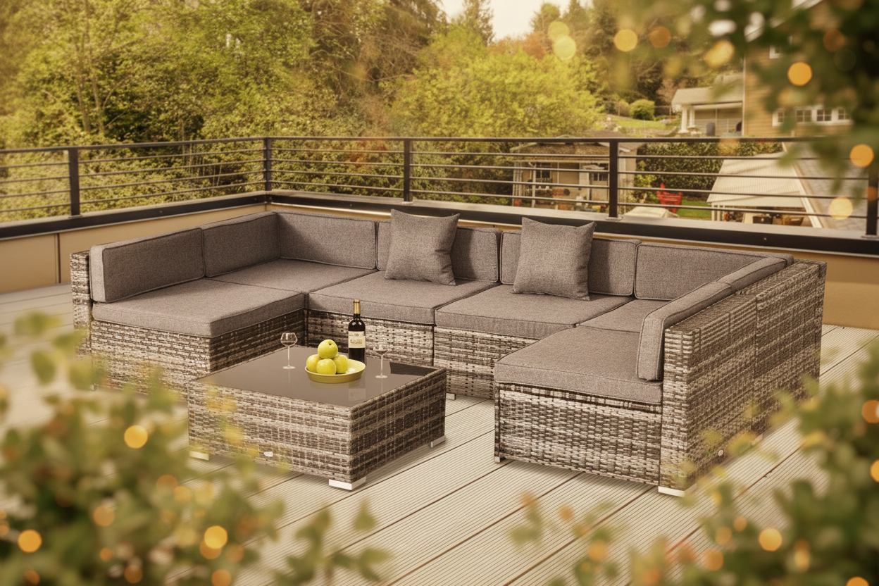 Outsunny 7pc Rattan Furniture Set w/ Side Table Lounge Sofa Cushion