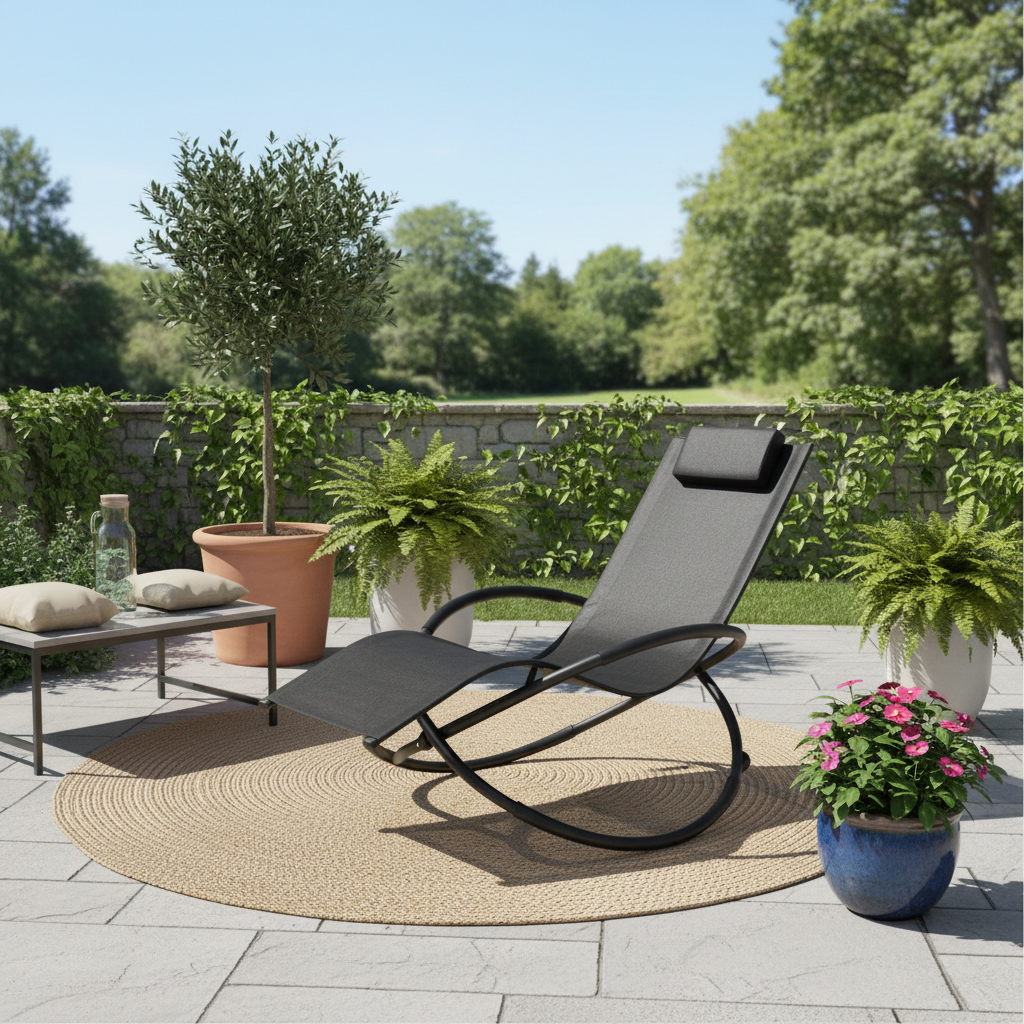 Zero Gravity Portable Foldable Rocking Chair Recliner Black