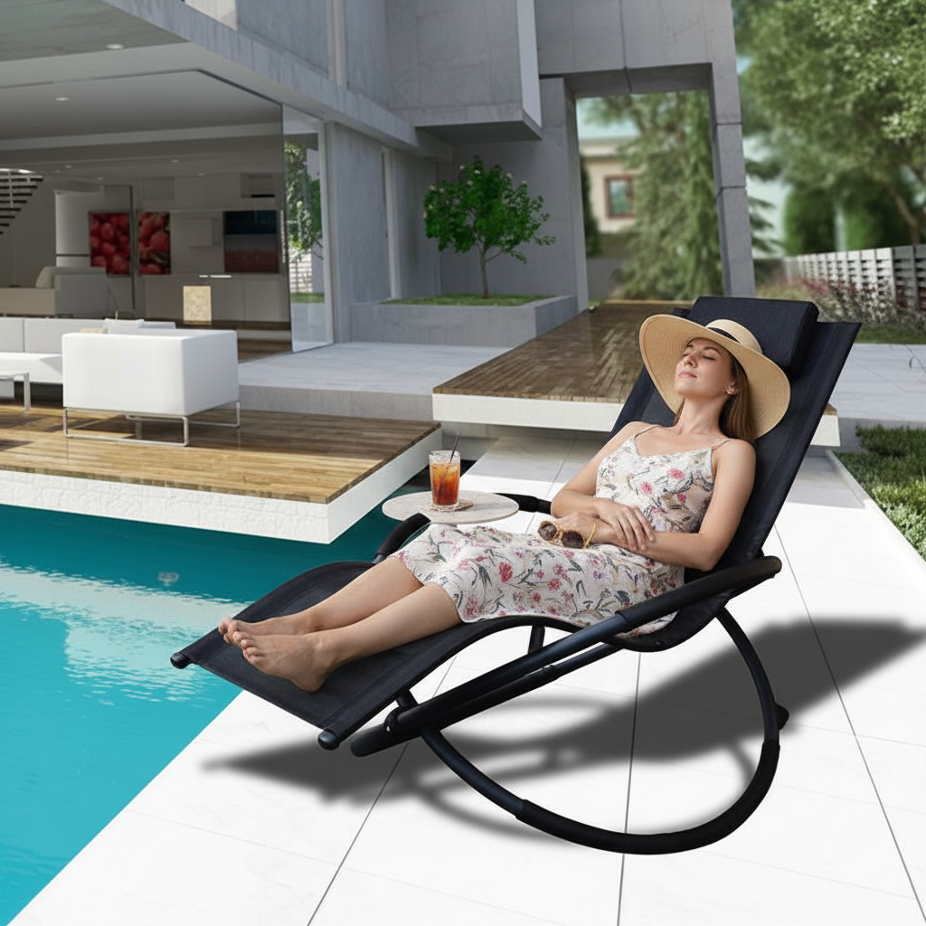 Zero Gravity Portable Foldable Rocking Chair Recliner Black