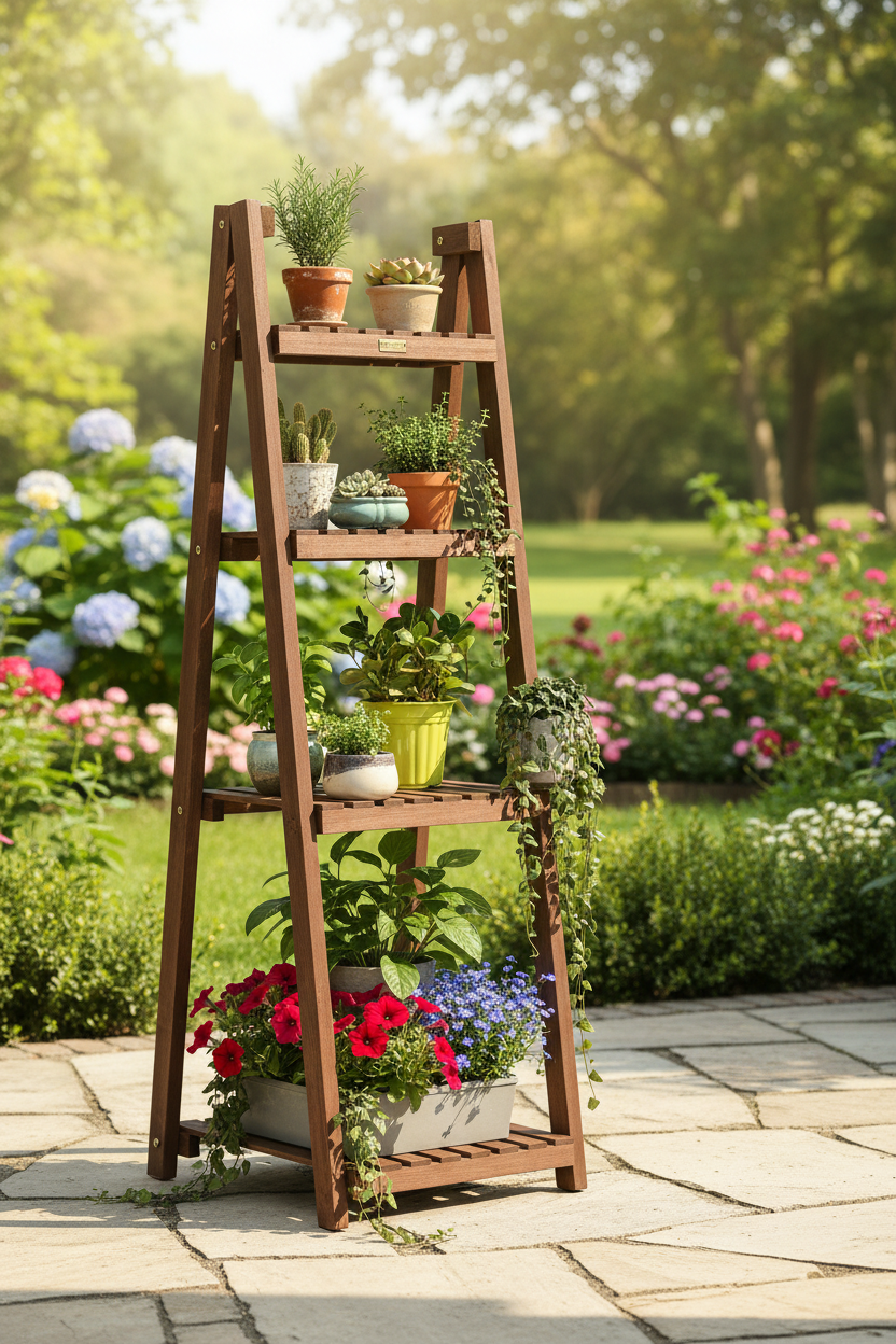 4 Tier Wooden Folding Plant Stand / Display Stand