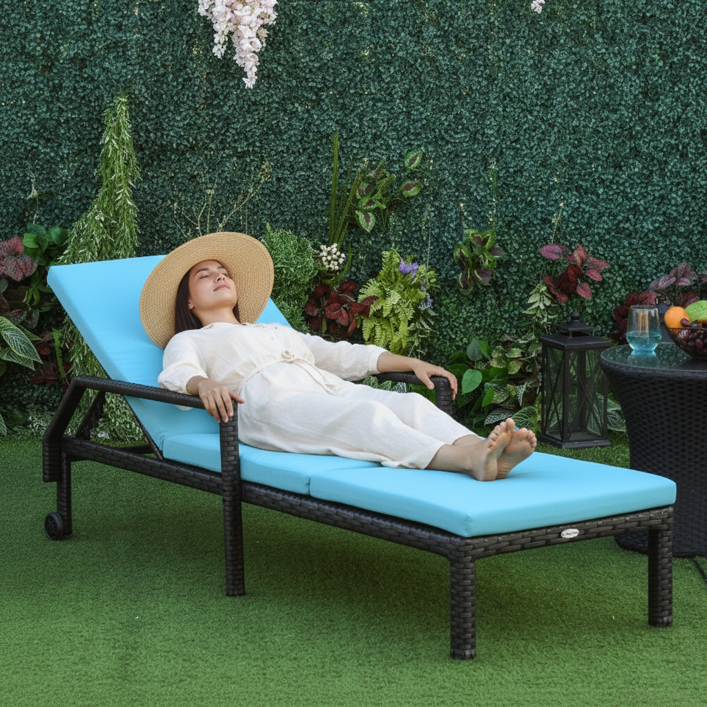 Outsunny Outdoor PE Rattan Wicker Sun Chaise Lounger Recliner Garden