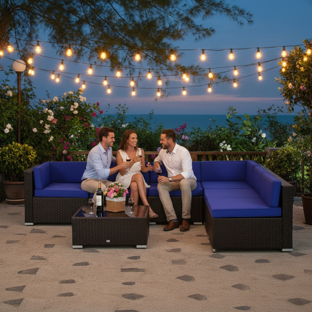 Outsunny 7pc Rattan Furniture Set w/ Side Table Lounge Sofa Cushion