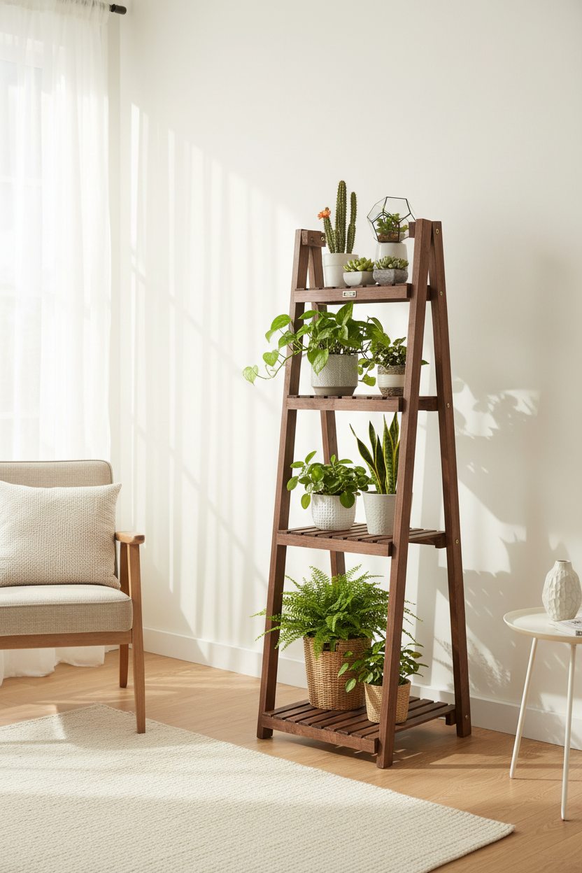 4 Tier Wooden Folding Plant Stand / Display Stand