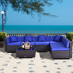 Outsunny 7pc Rattan Furniture Set w/ Side Table Lounge Sofa Cushion