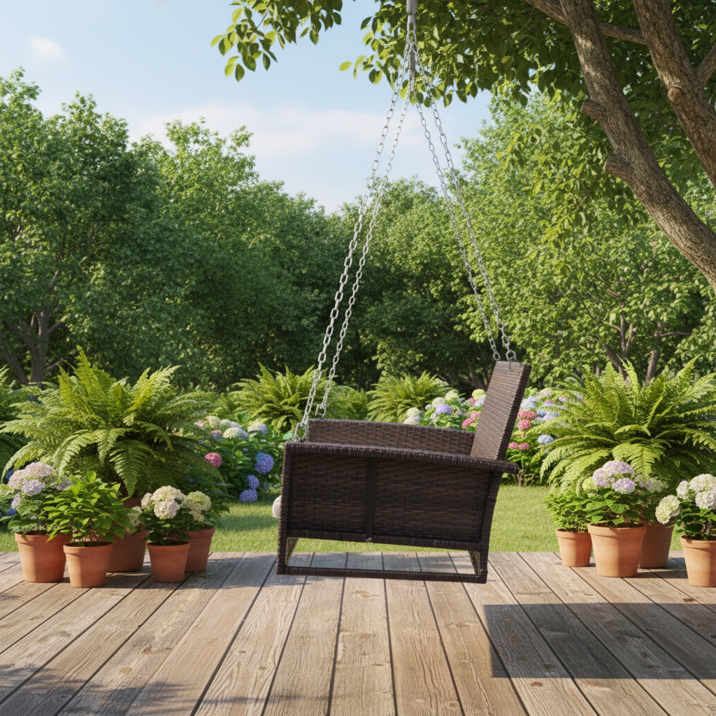 Outsunny 2-person Outdoor Wicker Porch Swing Chair Garden Hanging