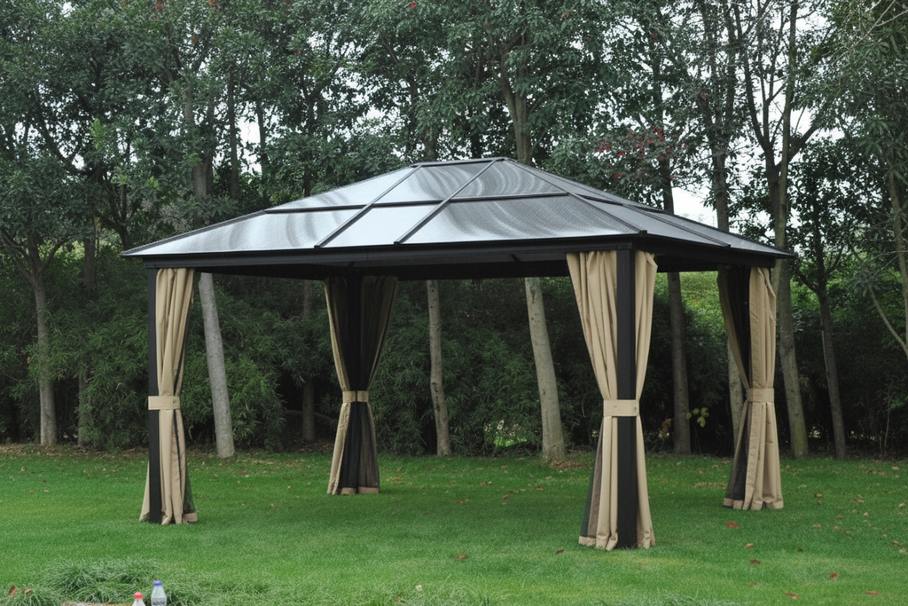 Outsunny 14x12ft Hardtop Outdoor Patio Gazebo Aluminum Pole w/Mosquito