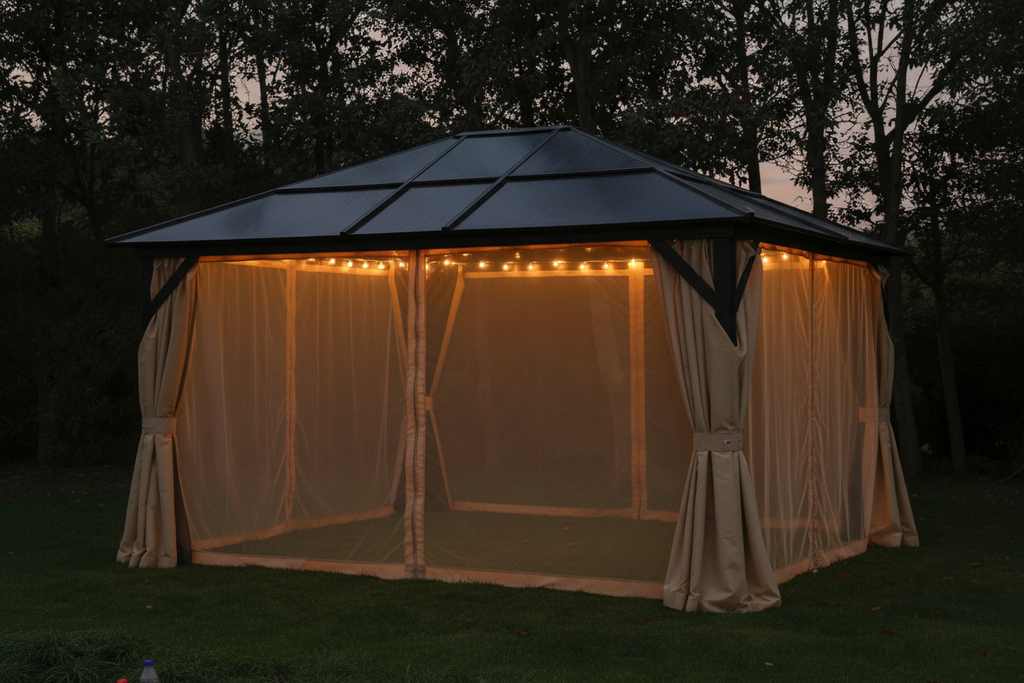 Outsunny 14x12ft Hardtop Outdoor Patio Gazebo Aluminum Pole w/Mosquito