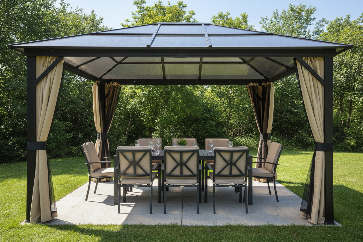 Outsunny 14x12ft Hardtop Outdoor Patio Gazebo Aluminum Pole w/Mosquito