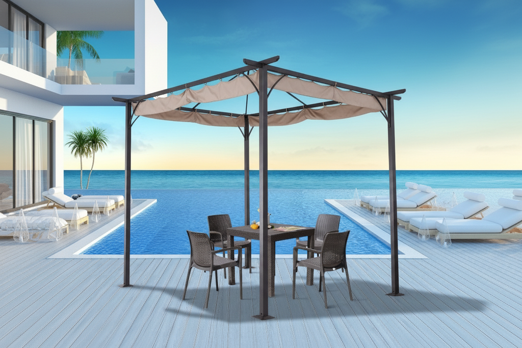 Outsunny 10' Outdoor Pergola Gazebo Retractable Sun Shade Covered
