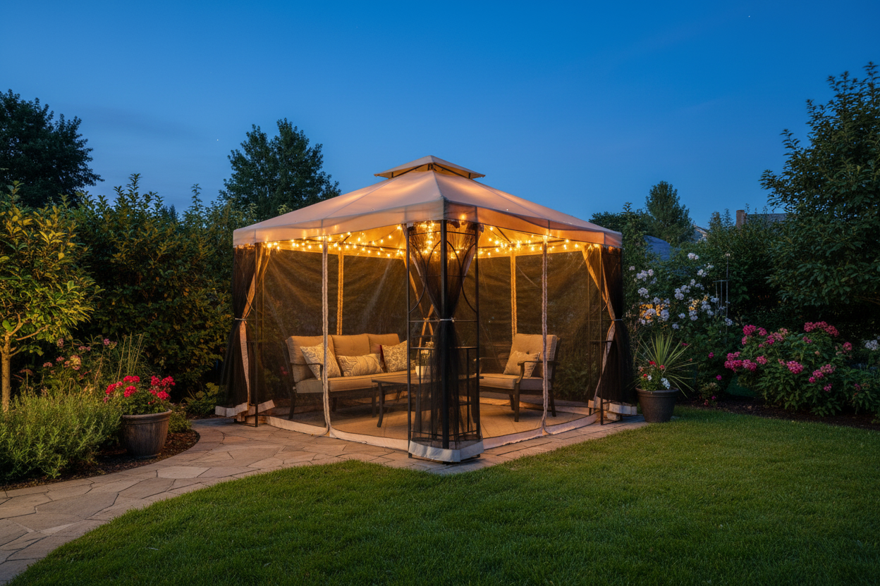 Outsunny Outdoor Patio Gazebo Pavilion Canopy Tent Steel w/ Mosquito