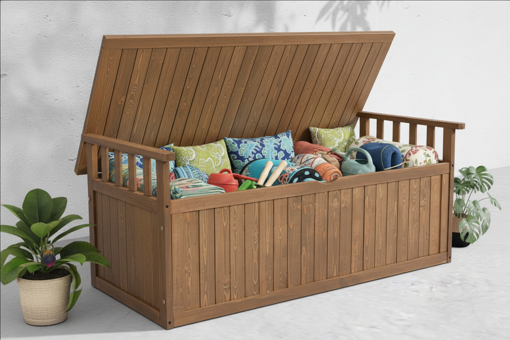 Gardeon Outdoor Storage Bench Box 129cm Wooden Garden Toy Chest Sheds