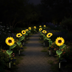 Solar Garden Stake Lights with 3 Sunflower for Yard Decor