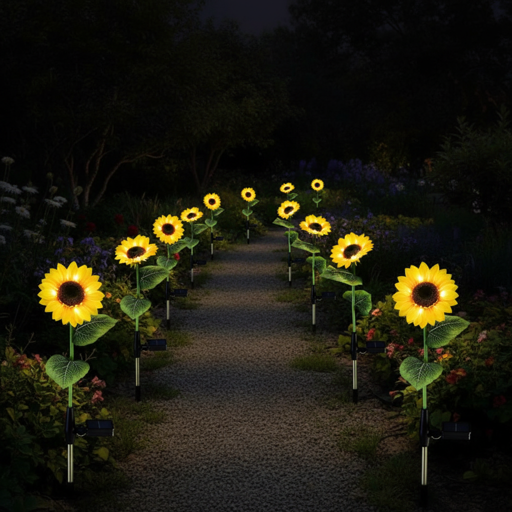 Solar Garden Stake Lights with 3 Sunflower for Yard Decor