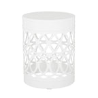 Symmetry White Outdoor Cylindrical End Table with Overlapping Circle Pattern