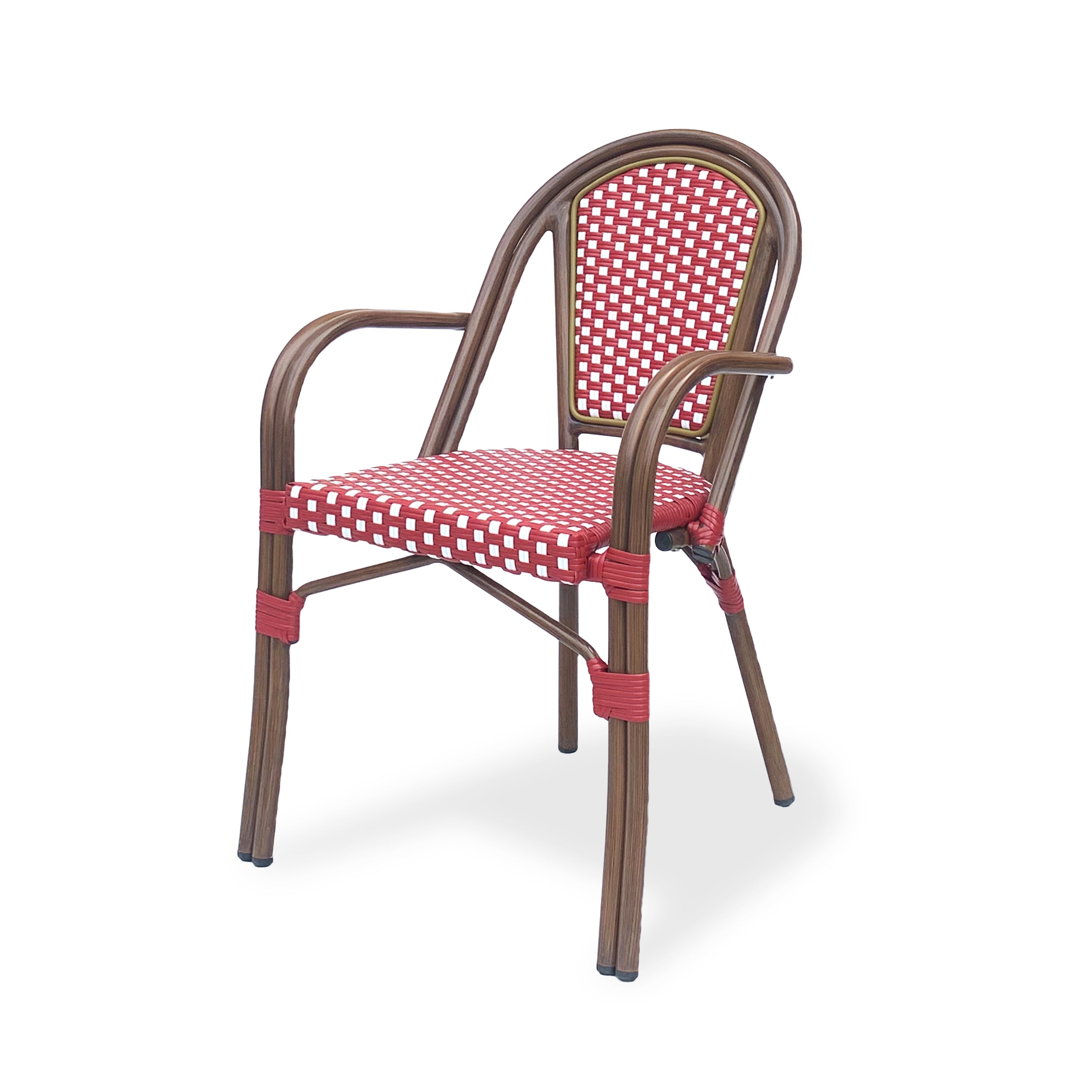 Crowned Wicker Bistro Chair with Checkered Pattern and Curved Arms, Set of 2