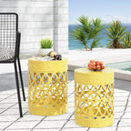 Symmetry Yellow Outdoor Cylindrical End Table with Overlapping Circle Pattern