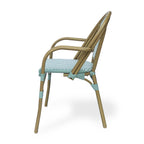 Crowned Wicker Bistro Chair with Checkered Pattern and Curved Arms, Set of 2