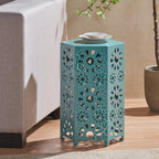 Enshrine Outdoor Iron Side Table with Sunburst Cut Out Design