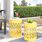 Symmetry Yellow Outdoor Cylindrical End Table with Overlapping Circle Pattern