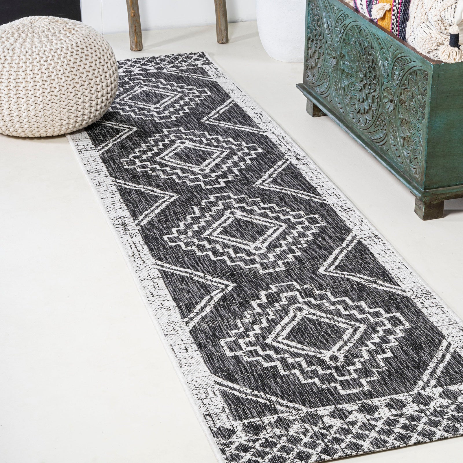 Marokko Diamond Tribal Medallion Indoor/Outdoor Runner Rug