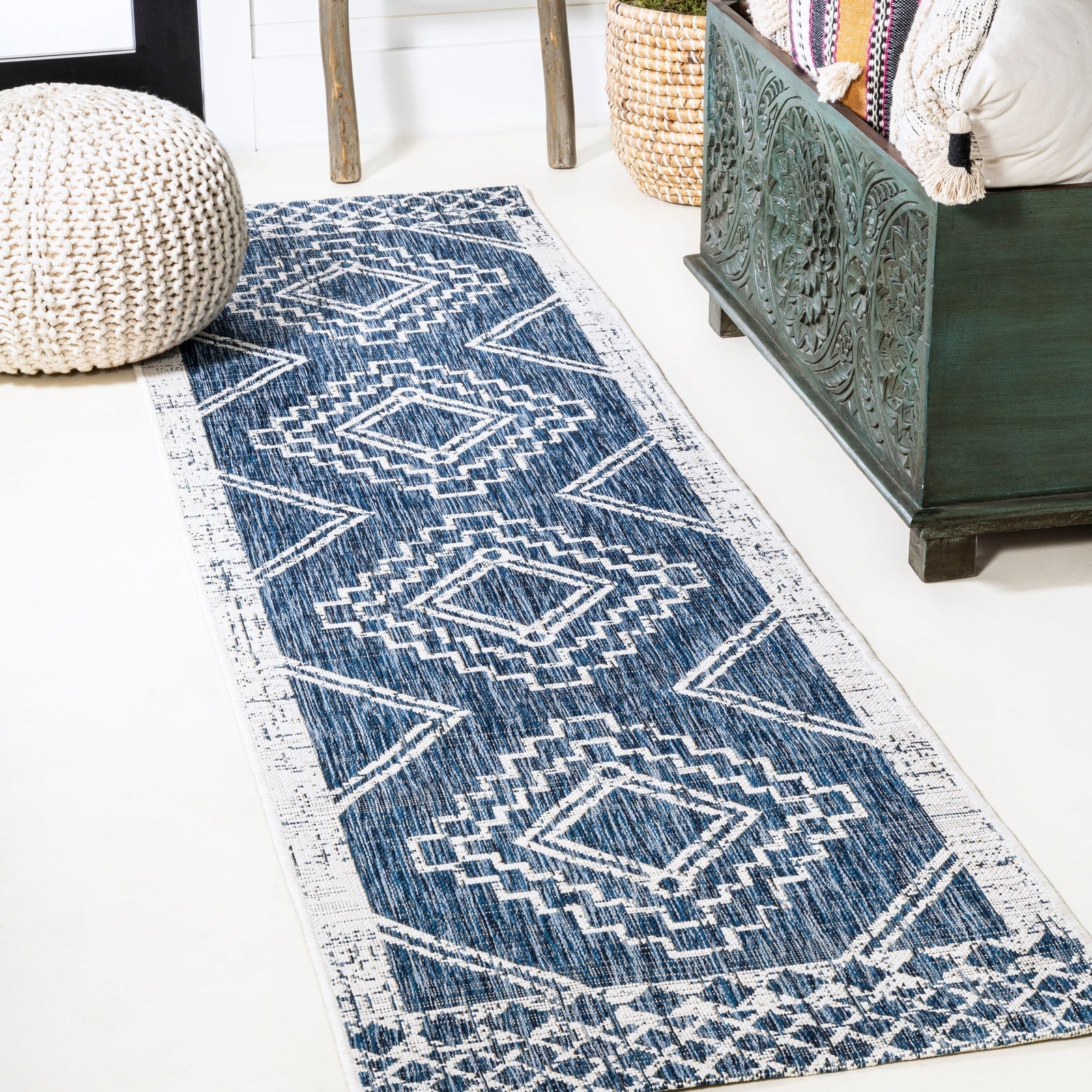 Marokko Diamond Tribal Medallion Indoor/Outdoor Runner Rug