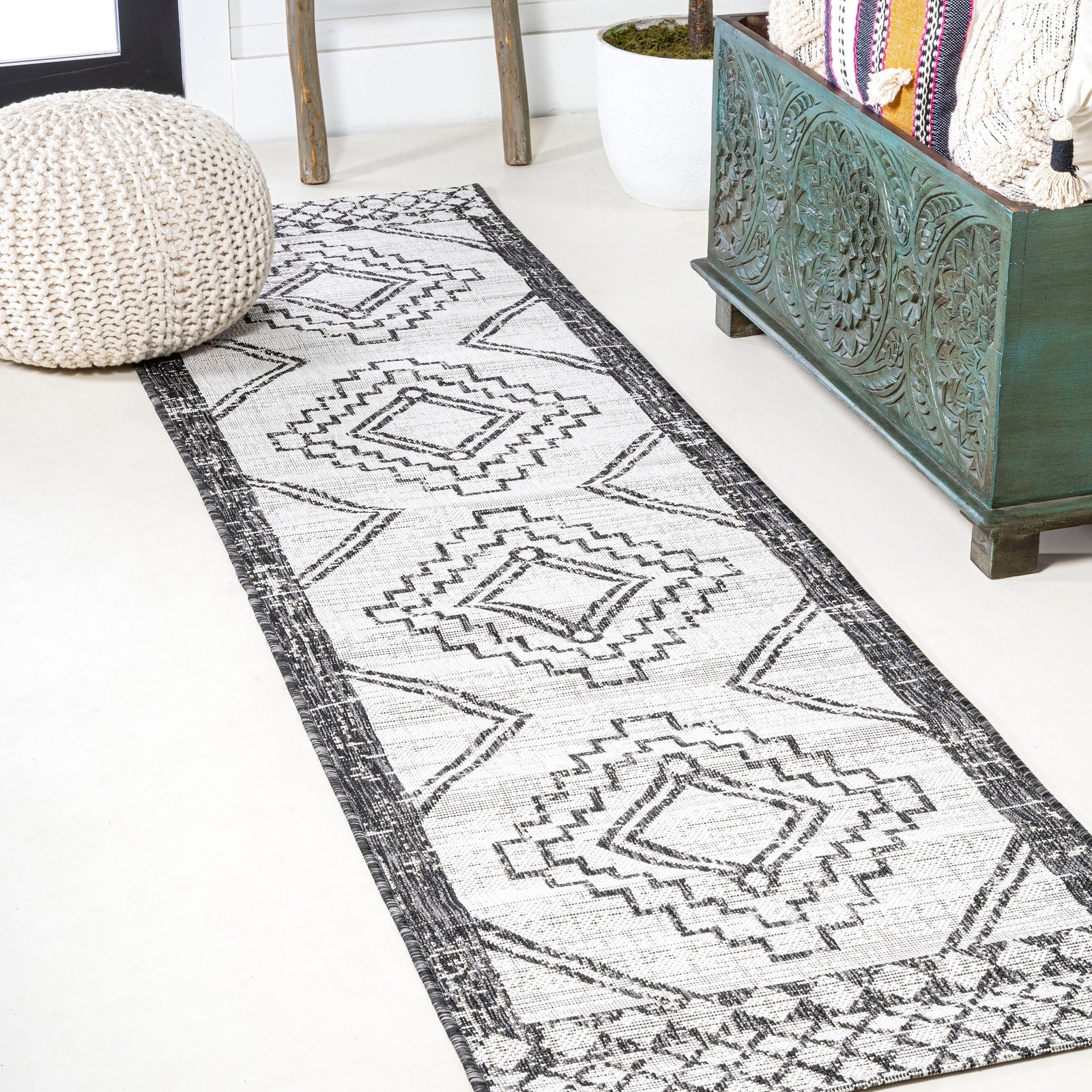 Marokko Diamond Tribal Medallion Indoor/Outdoor Runner Rug