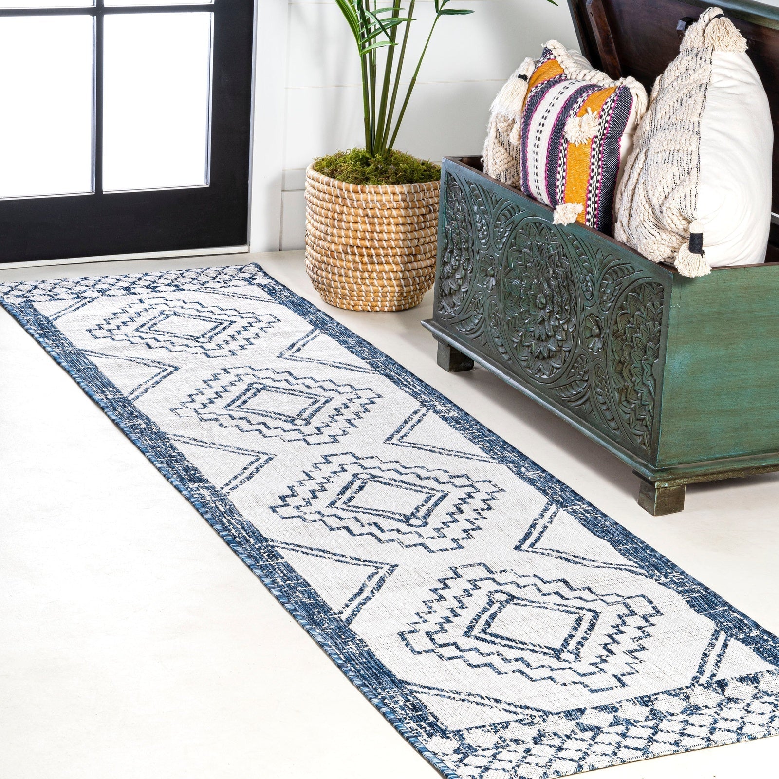 Marokko Diamond Tribal Medallion Indoor/Outdoor Runner Rug