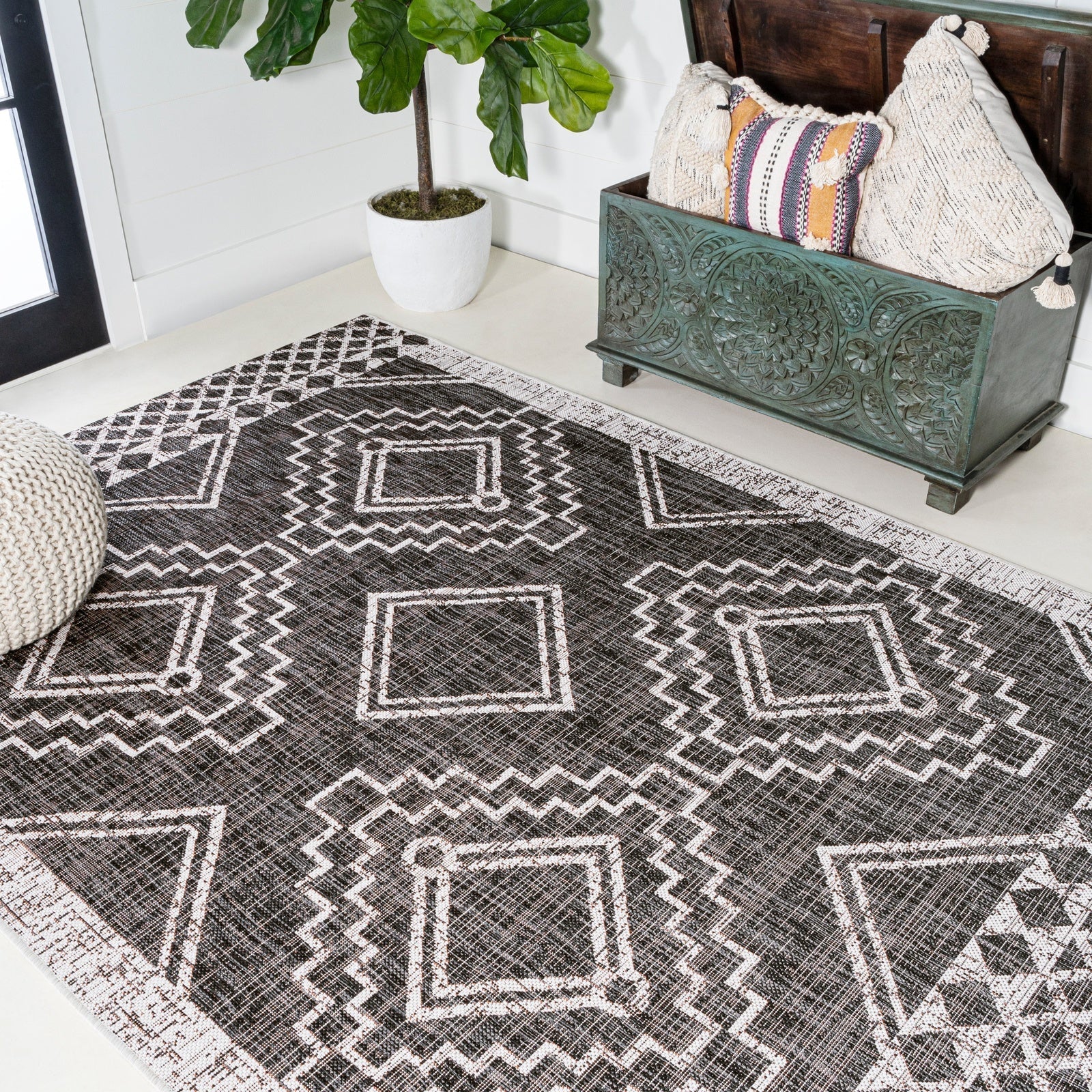 Marokko Diamond Tribal Medallion Indoor/Outdoor Runner Rug