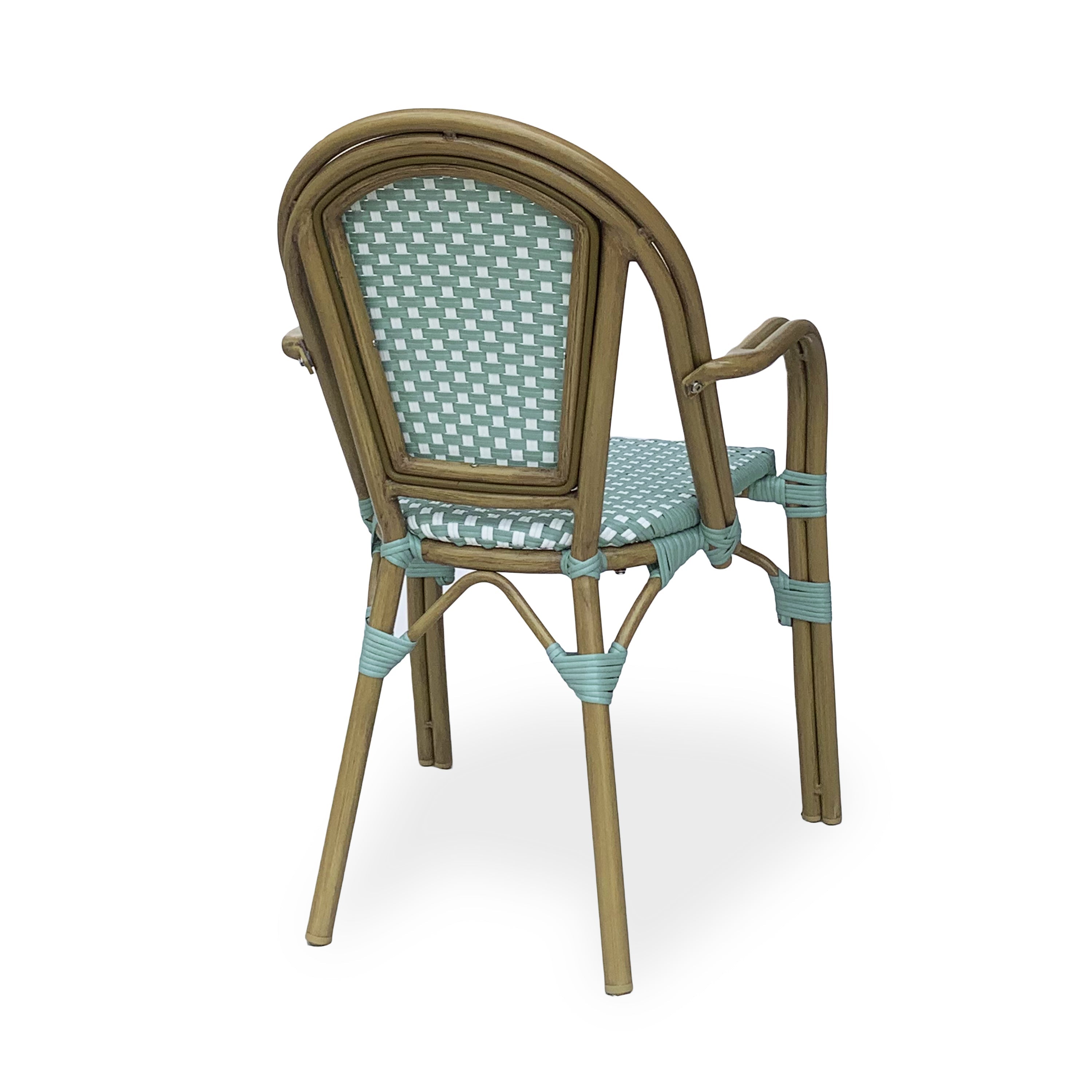 Crowned Wicker Bistro Chair with Checkered Pattern and Curved Arms, Set of 2