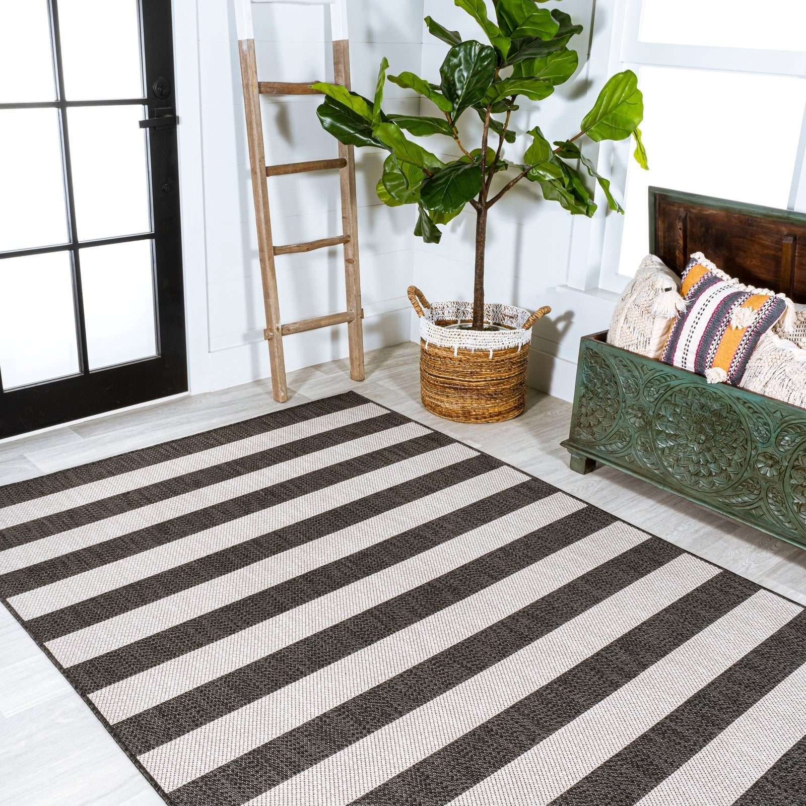 Negril Two-Tone Wide Stripe Indoor/Outdoor Runner Rug