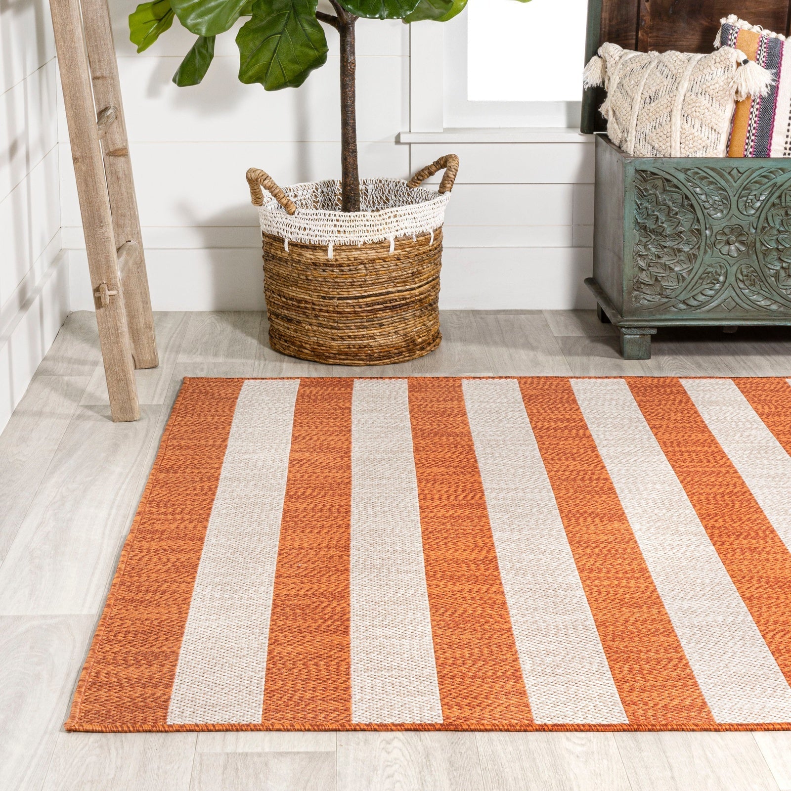 Negril Two-Tone Wide Stripe Indoor/Outdoor Runner Rug