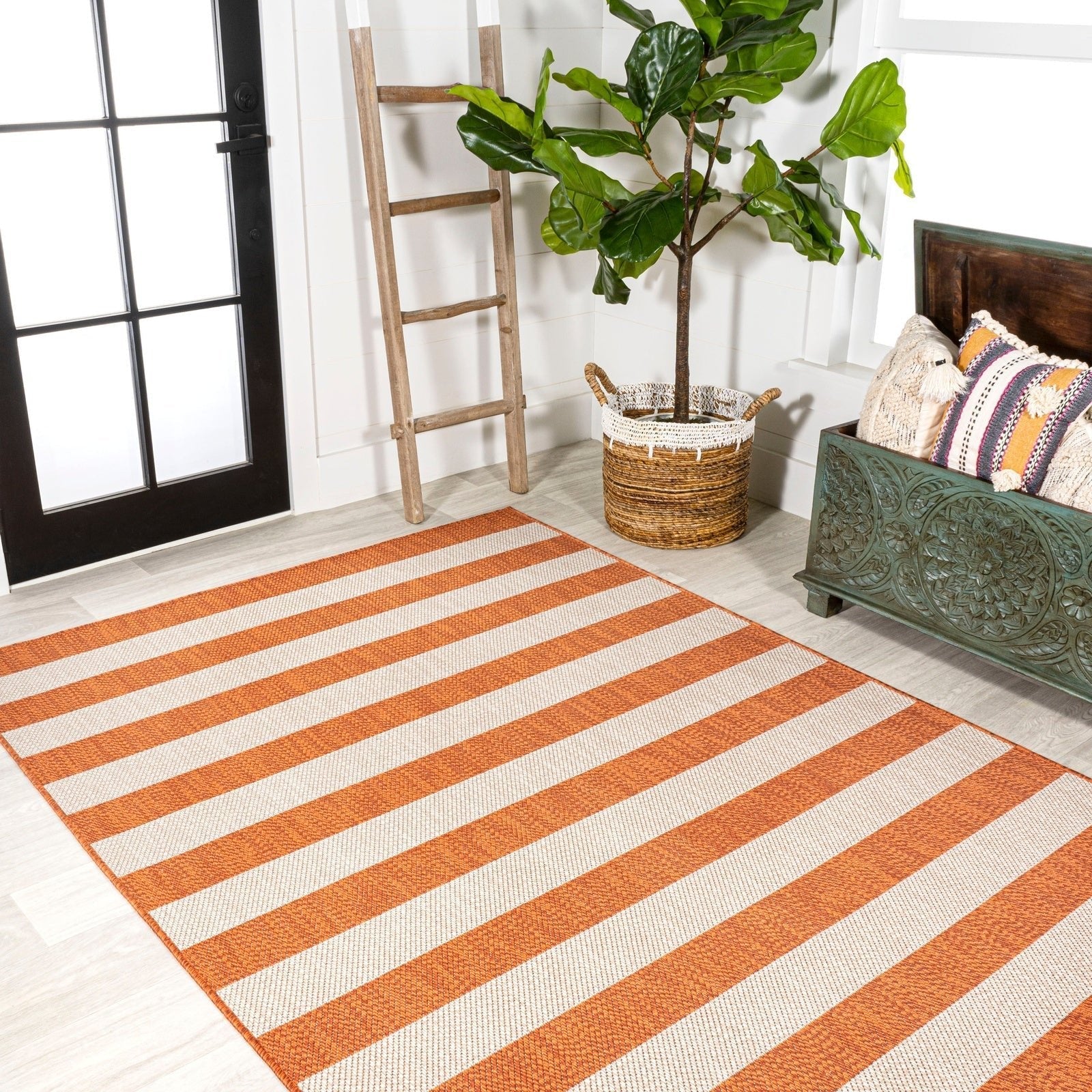 Negril Two-Tone Wide Stripe Indoor/Outdoor Runner Rug