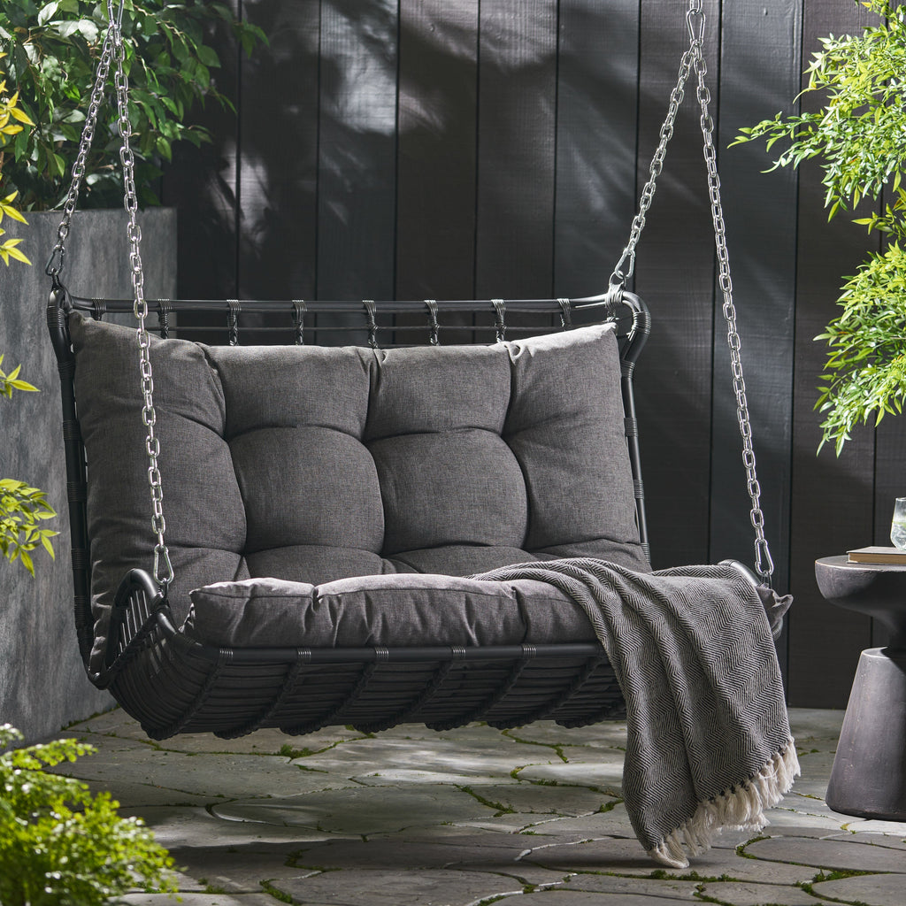 Arruda Outdoor Wicker Porch Swing with Cushions