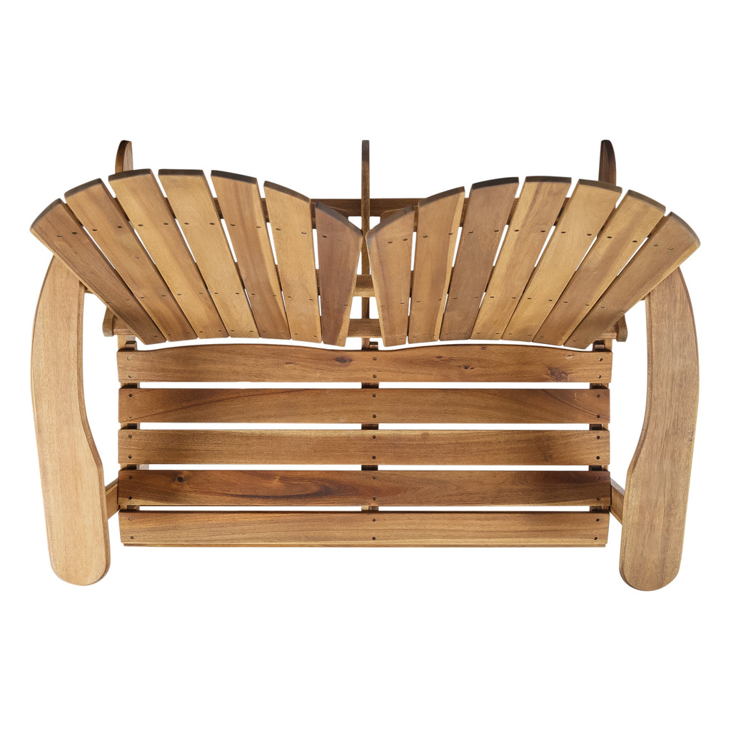 Outdoor Adirondack Loveseat with Hand Crafted Details, Natural