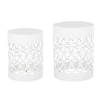 Symmetry White Outdoor Cylindrical End Table with Overlapping Circle Pattern