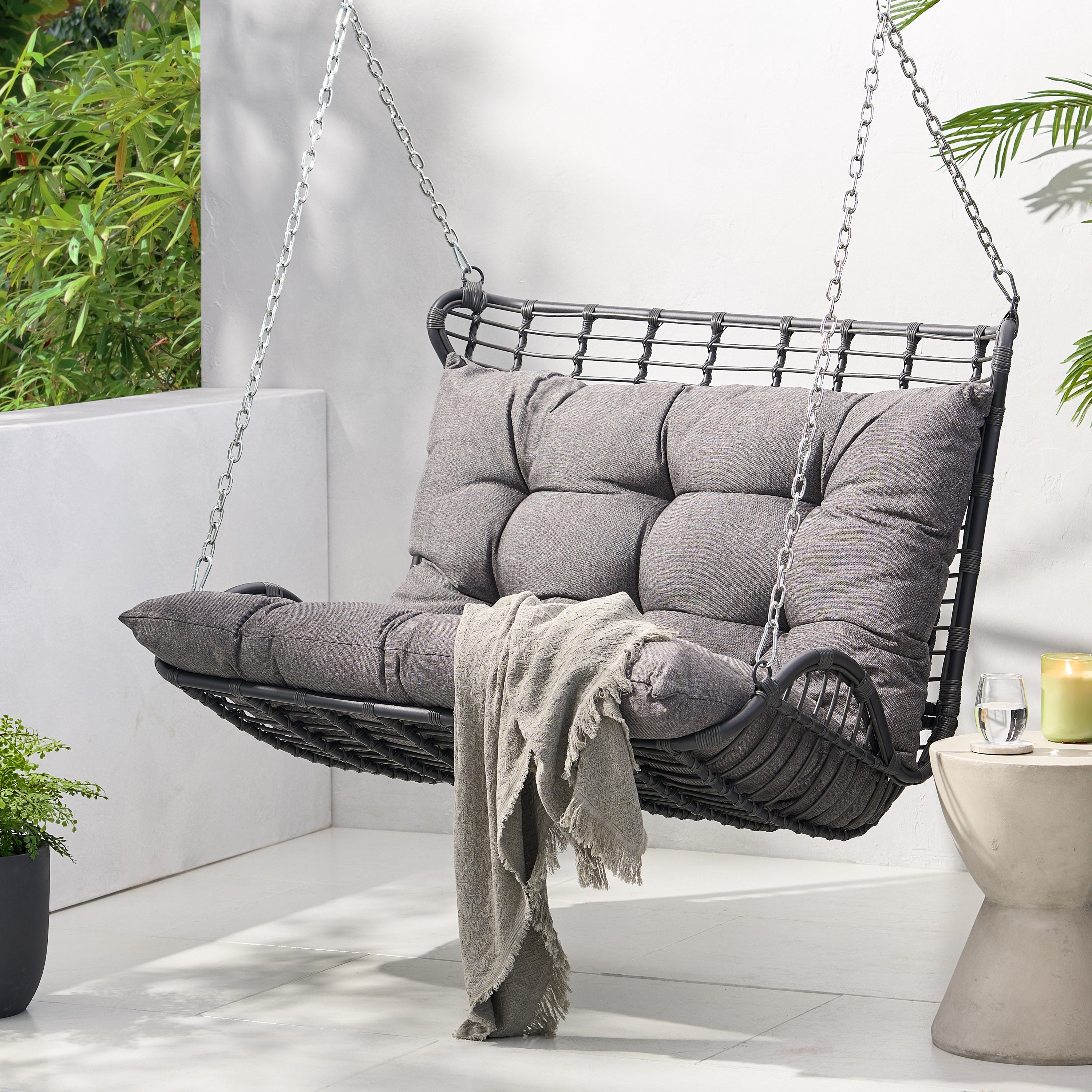 Arruda Outdoor Wicker Porch Swing with Cushions