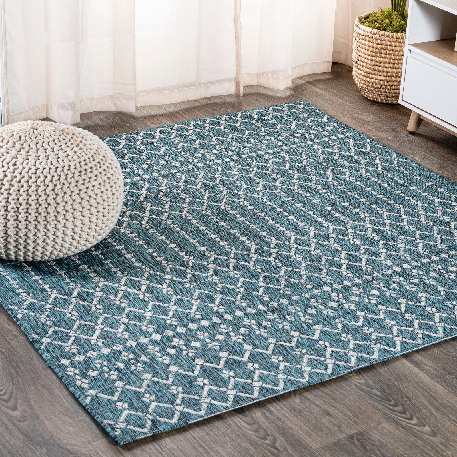 Ourika Moroccan Geometric Textured Weave Indoor/Outdoor Area Rug