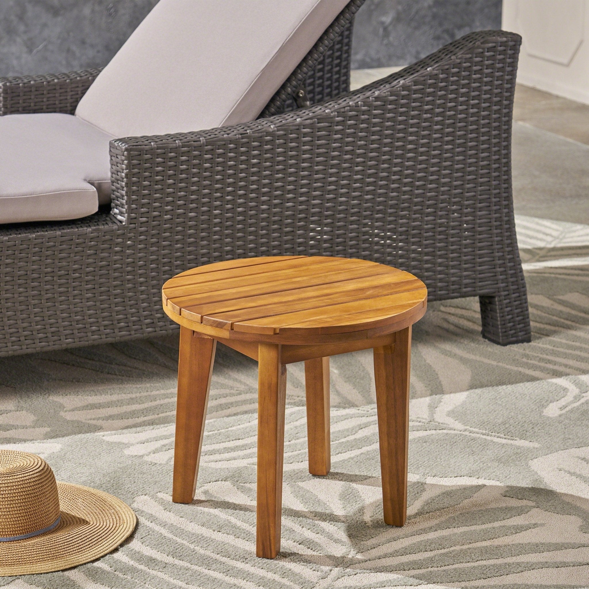 Outdoor 16" Acacia Wood Side Table with Weather Resistance