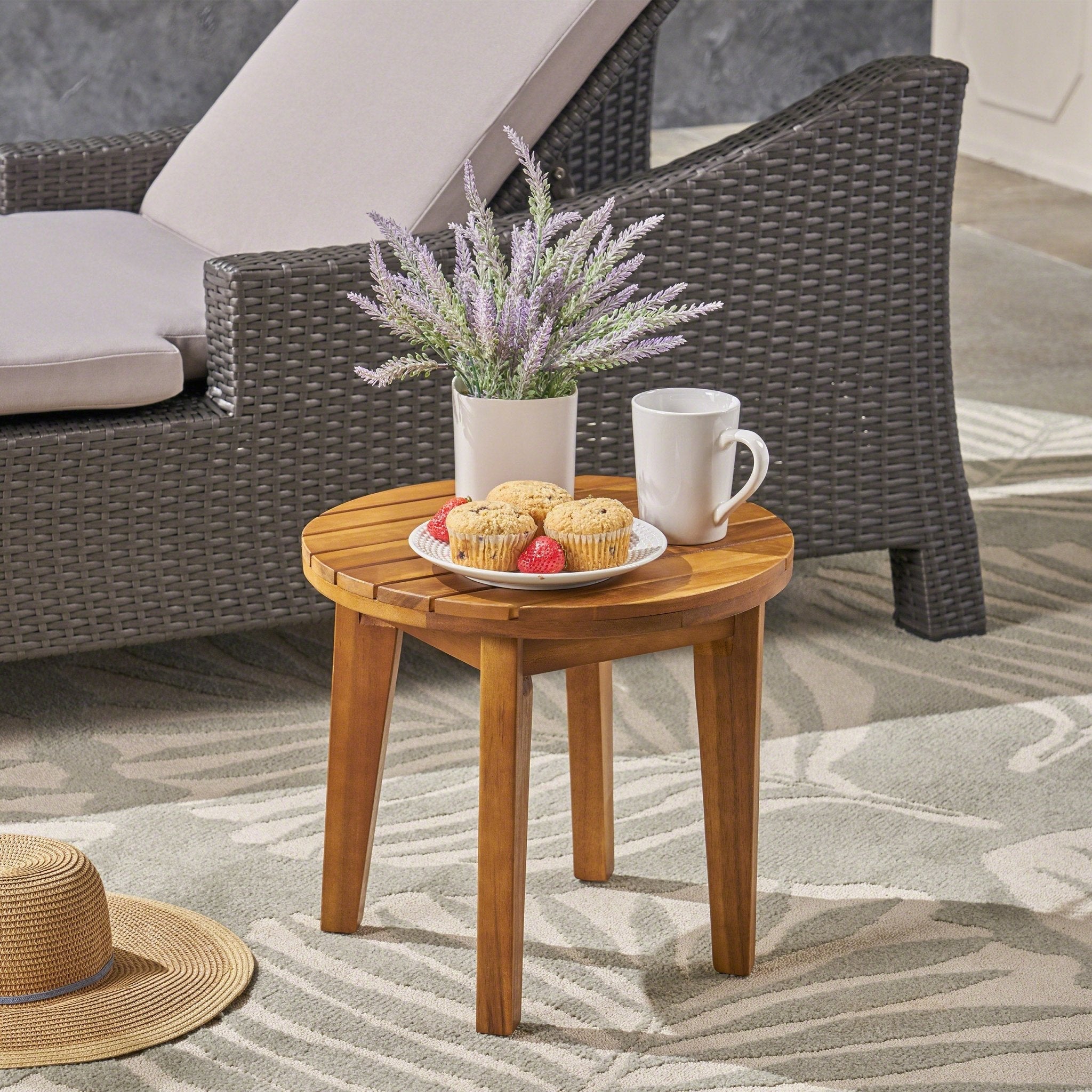 Outdoor 16" Acacia Wood Side Table with Weather Resistance