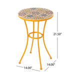 Outdoor Side Table with Tile Mosaic Table Top and Metal Legs