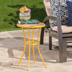 Outdoor Side Table with Tile Mosaic Table Top and Metal Legs