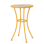 Outdoor Side Table with Tile Mosaic Table Top and Metal Legs