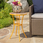 Outdoor Side Table with Tile Mosaic Table Top and Metal Legs