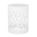 Symmetry White Outdoor Cylindrical End Table with Overlapping Circle Pattern