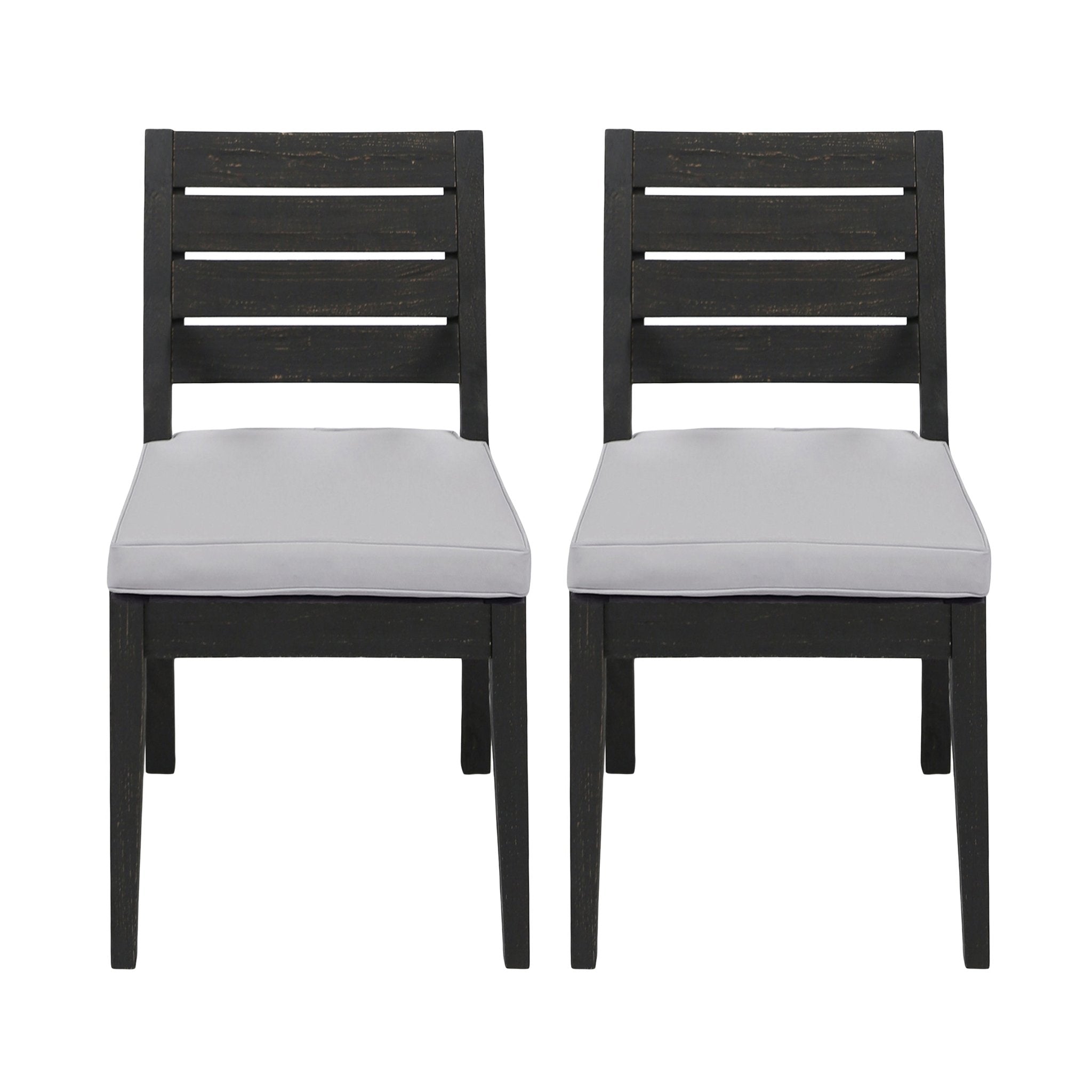 Patio Armless Dining Chair with Laid-Back Slat Panel Design, Set of 2
