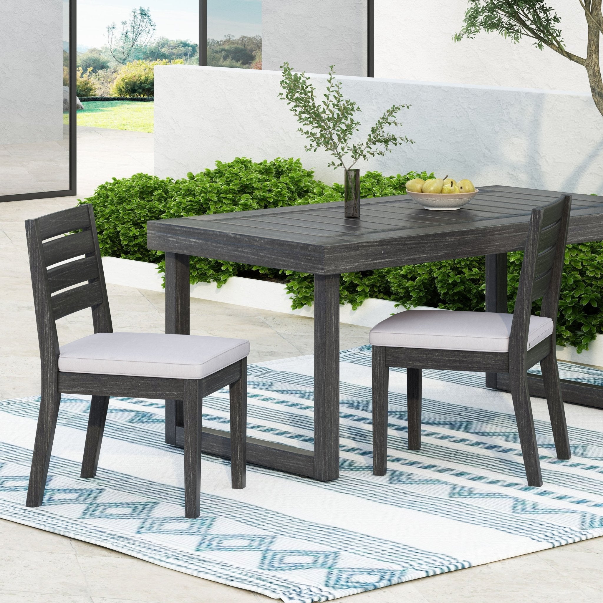 Patio Armless Dining Chair with Laid-Back Slat Panel Design, Set of 2