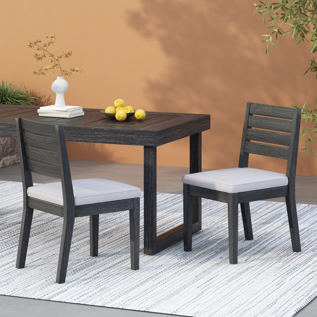 Patio Armless Dining Chair with Laid-Back Slat Panel Design, Set of 2